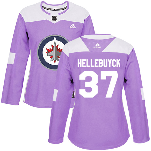 Adidas Jets #37 Connor Hellebuyck Purple Authentic Fights Cancer Women's Stitched NHL Jersey